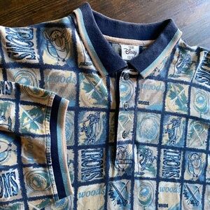 The Disney Store Tigger Golf All Over Print Polo Shirt Mens Large Vintage Blue